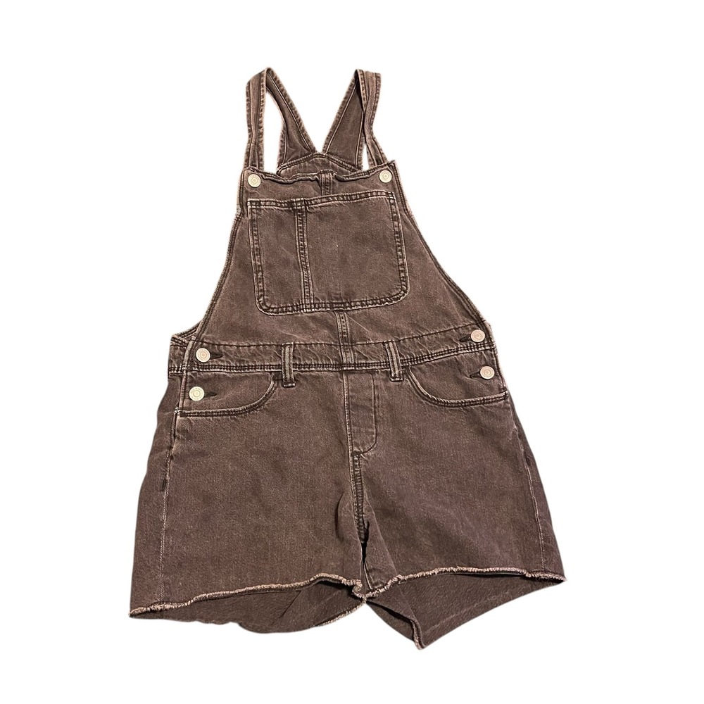 Old Navy Kids Black Denim Raw Hem Short Overalls XL 14-16
